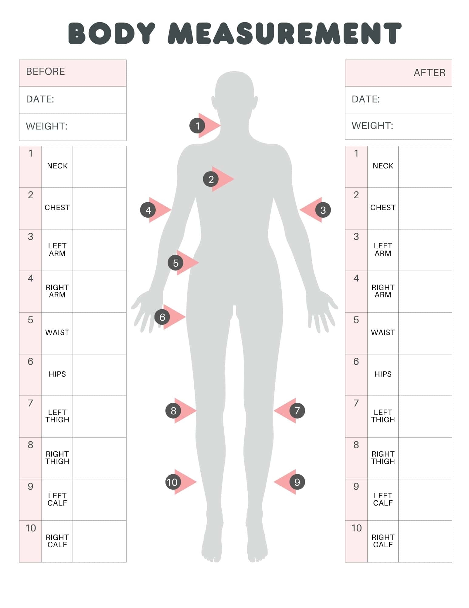 Printable Workout Measurements Tracker PRINTABLE Weight Loss Journal And Tracker Fitness Progress