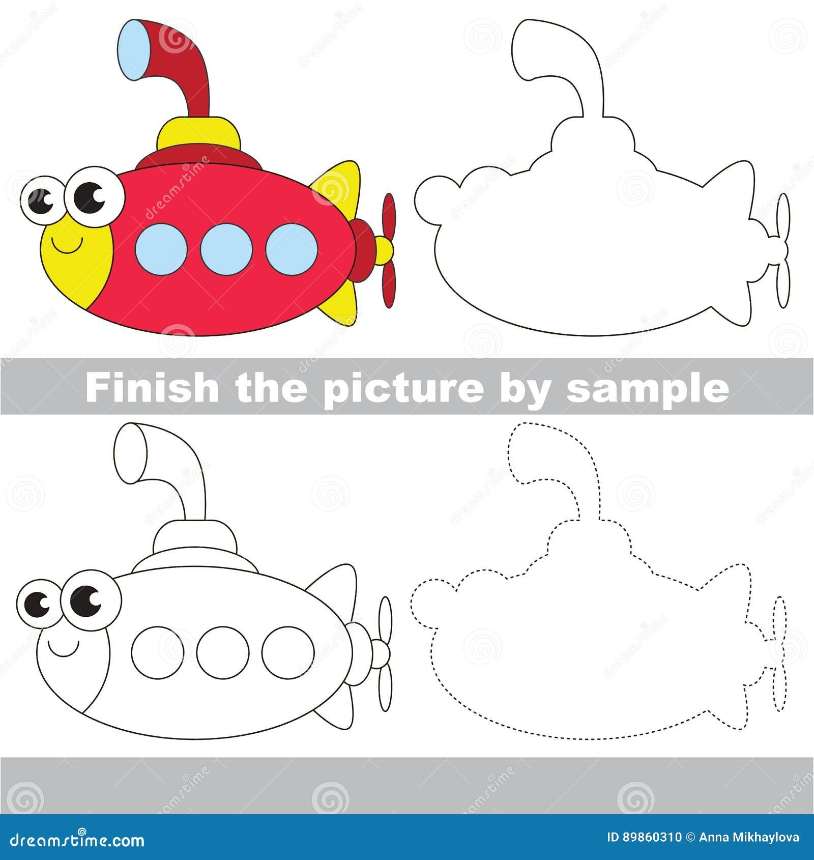 Funny Submarine Drawing Worksheet Stock Vector Illustration Of Funny Finish 89860310