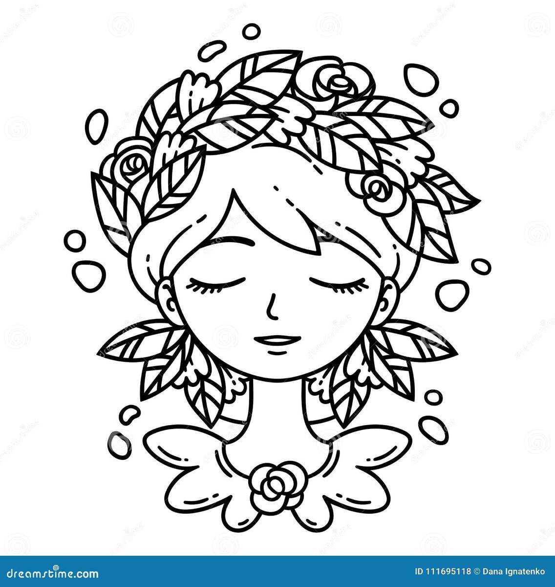 Girl With Flower In Hair Coloring Page Stock Vector Illustration Of Beautiful Female 111695118