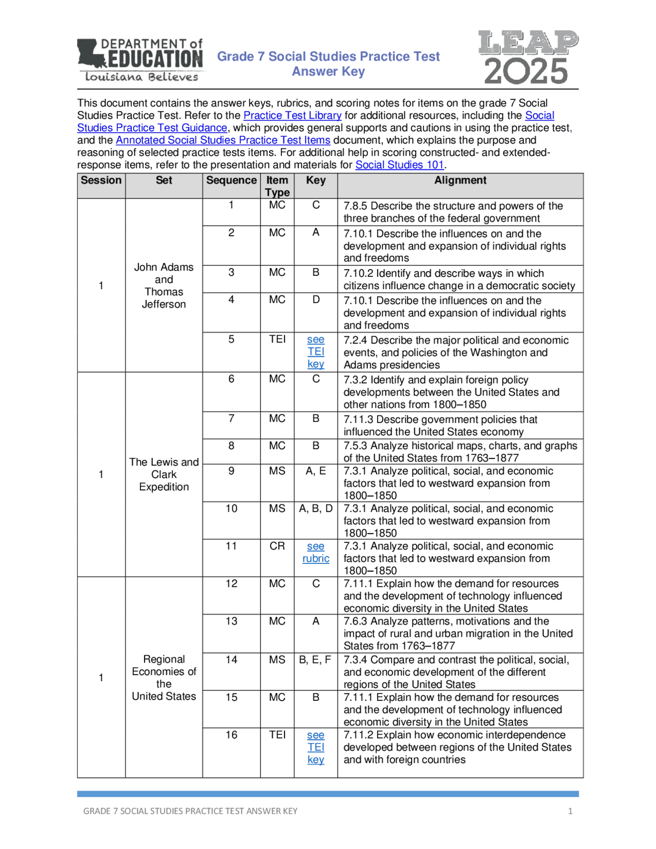 Grade 7 Social Studies Practice Test Answer Key Study Guides Projects Research Reasoning Docsity