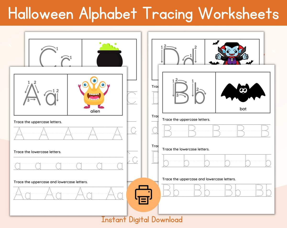 Halloween Alphabet Tracing Worksheets A Z ABC Halloween Tracing Workbook Printable Preschool Kinder Worksheets Alphabet Trace Etsy