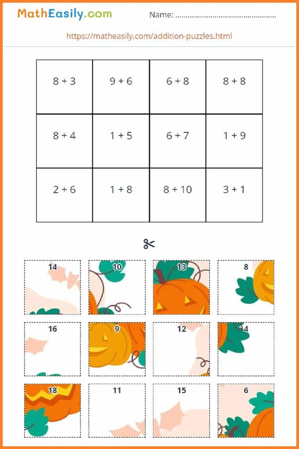 Halloween Math Puzzles ONLINE Printable