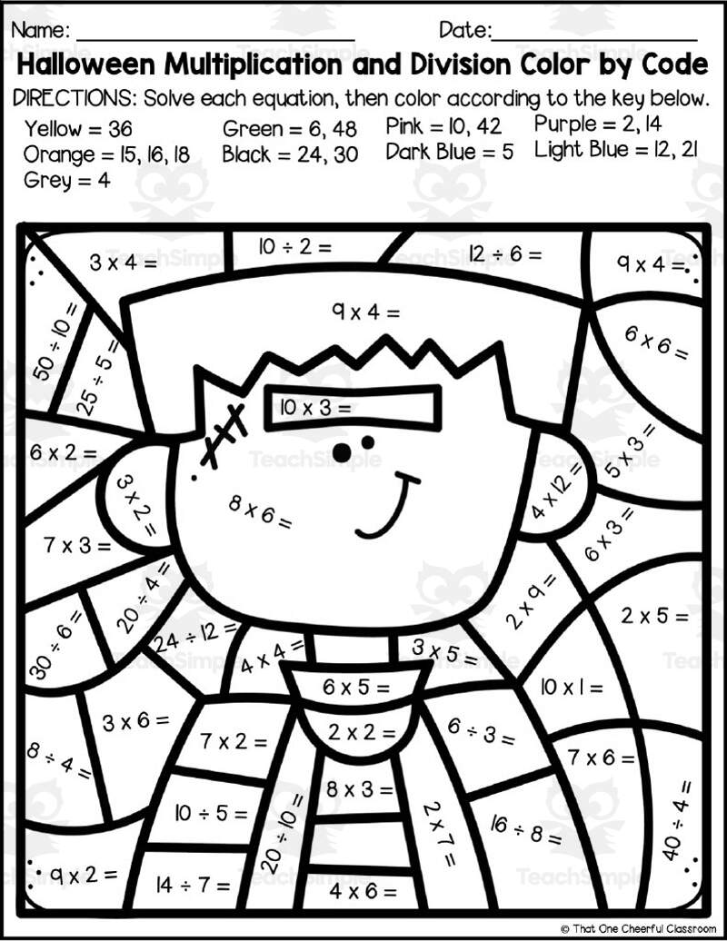 Halloween Multiplication Division Color By Code By Teach Simple
