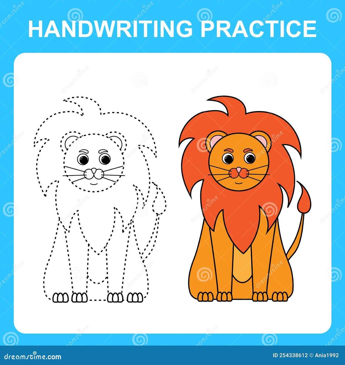 Handwriting Practice Draw Lines And Color The Lion Educational Kids Game Coloring Sheet Printable Worksheet Stock Vector Illustration Of Character Baby 254338612