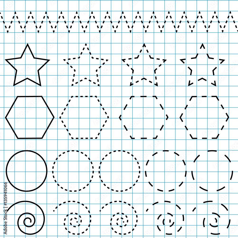 Handwriting Practice Sheet Educational Children Game Printable Worksheet Drawing Shapes Stock Vector Adobe Stock