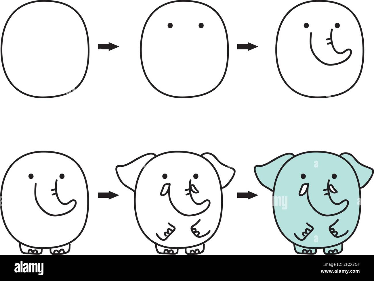 How To Use Oval Shape To Draw Cute Animals Elephant Stock Vector Image Art Alamy