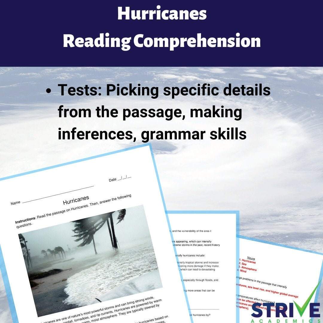 Hurricanes Reading Comprehension Activity Classful