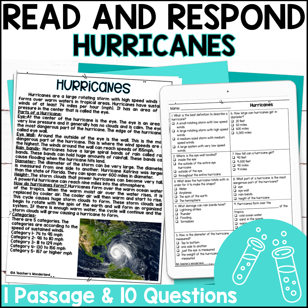 Hurricanes Reading Comprehension Quiz Google Forms Science Centers A Teacher s Wonderland