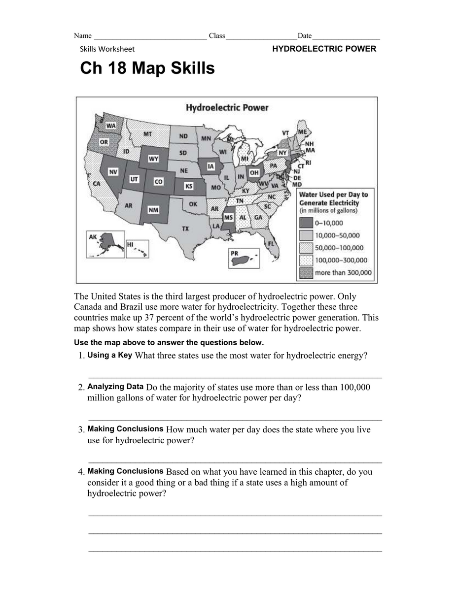 Hydroelectric Power Nonrenewable Energy Worksheet