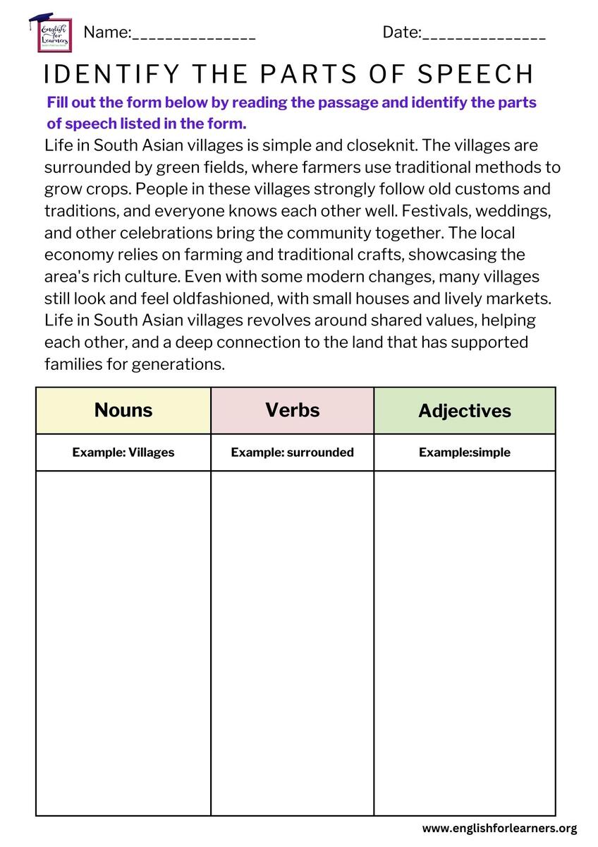 Identify Parts Of Speech Worksheet PDF Parts Of Speech Quiz Identify Parts Of Speech Worksheet PDF Parts Of Speech Quiz