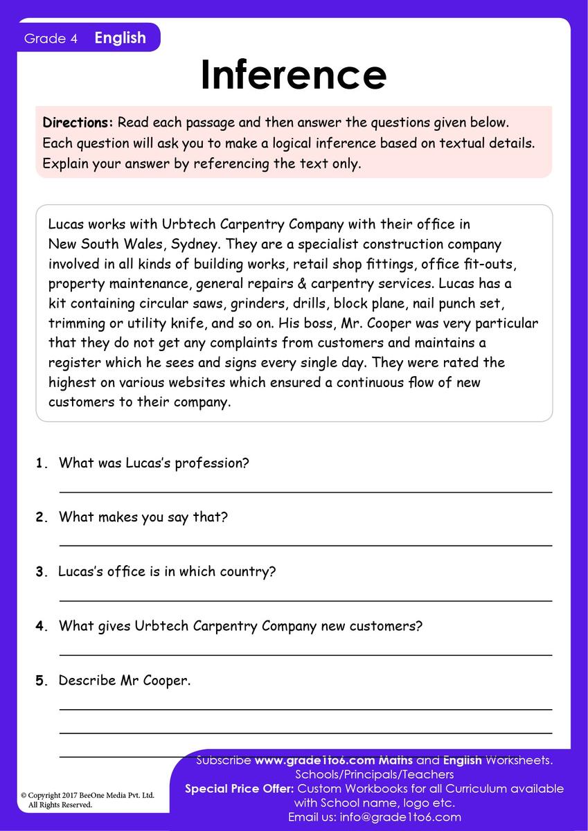 Inference Worksheets For Grade 4 Grade1to6 Inference Worksheets For Grade 4 Grade1to6
