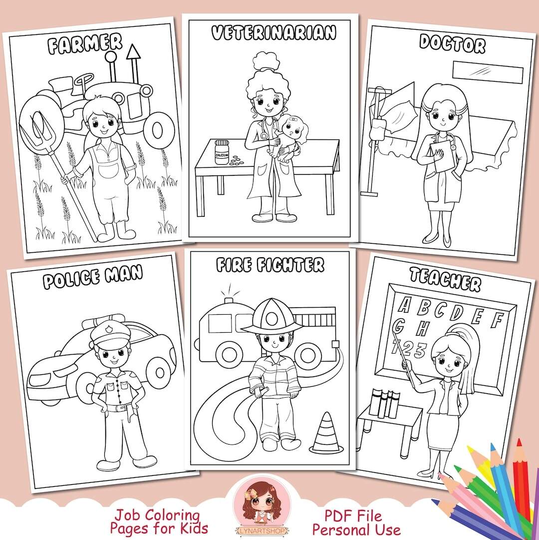Inspiring Careers Occupation Coloring Pages For Kids Different Professions Jobs Coloring Book Pages Policeman Nurse Doctor Digital Etsy