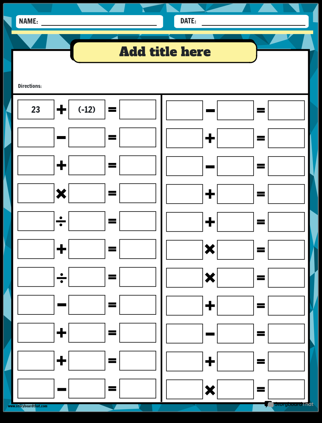 Integer Worksheets Storyboard That S Fun Math Practice
