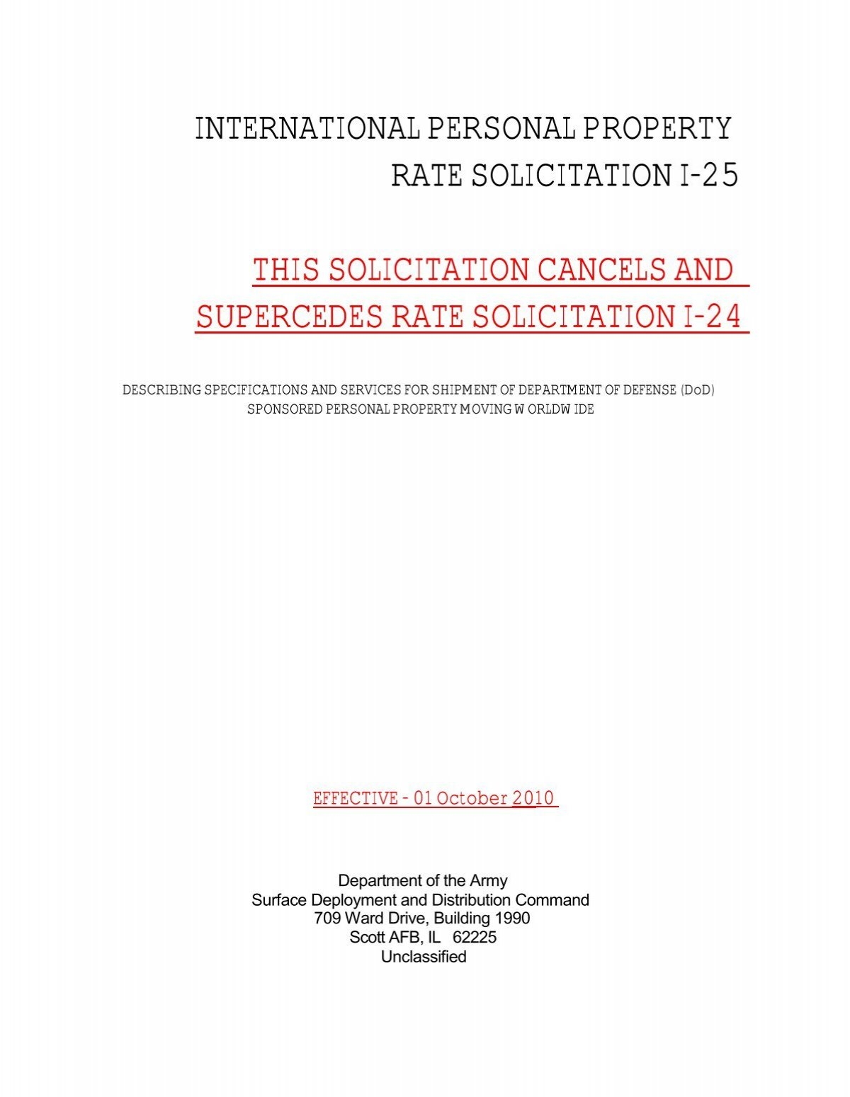 International Personal Property Rate Solicitation I SDDC U S Army