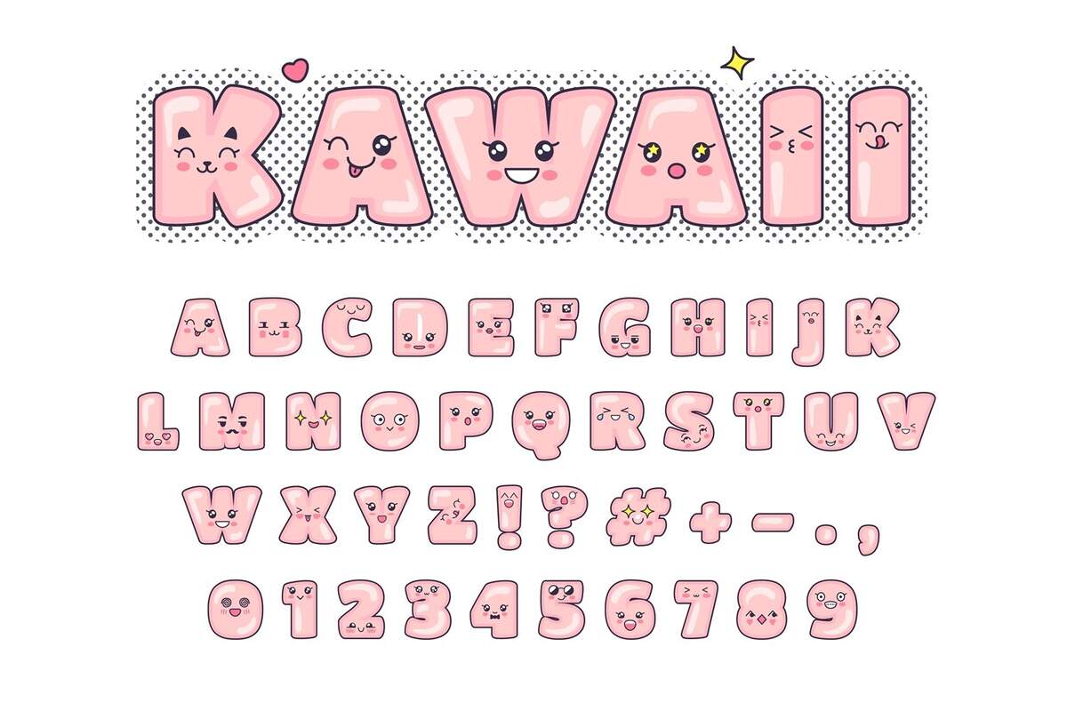 Kawaii Cute Alphabet Letters With Adorable Smiling Faces