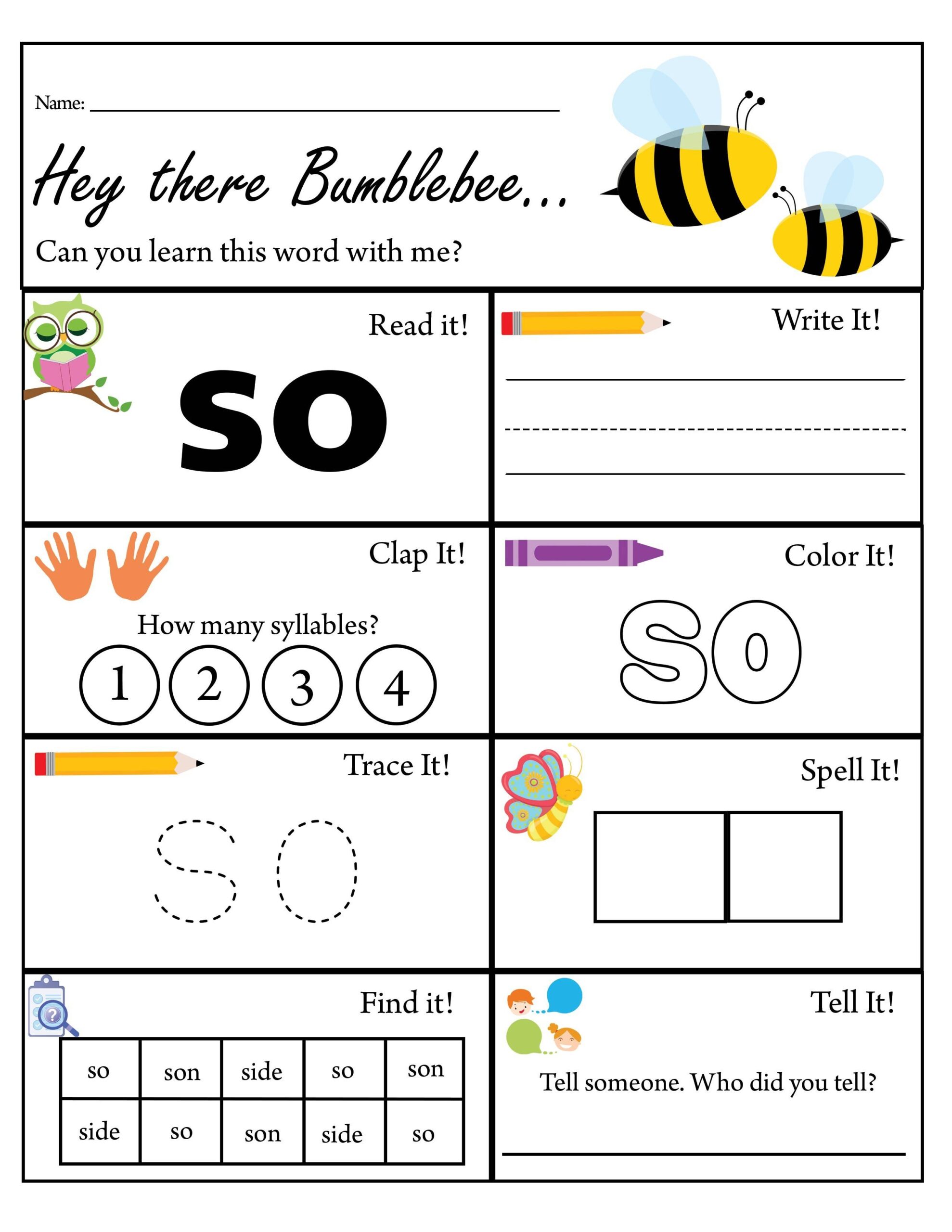 Kindergarten Sight Word So Worksheet Dolch Sight Words TPT Sight Word Practice Worksheet So Graphic By Sarita Kidobolt Creative Fabrica