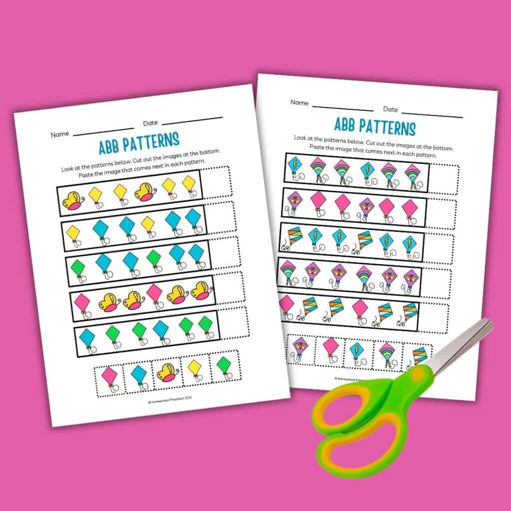 Kite ABB Pattern Worksheets For Preschoolers
