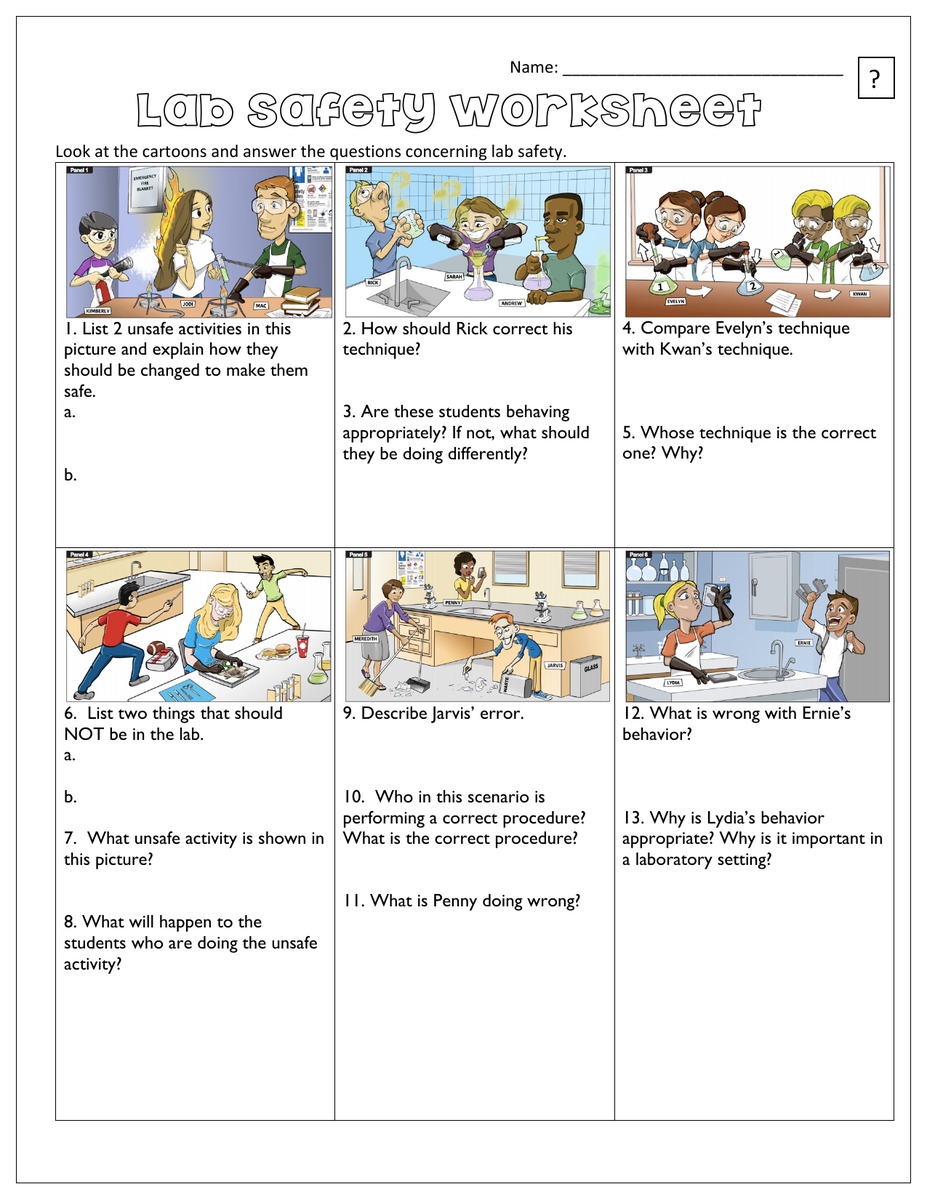 Lab Safety Worksheet Scenarios Questions