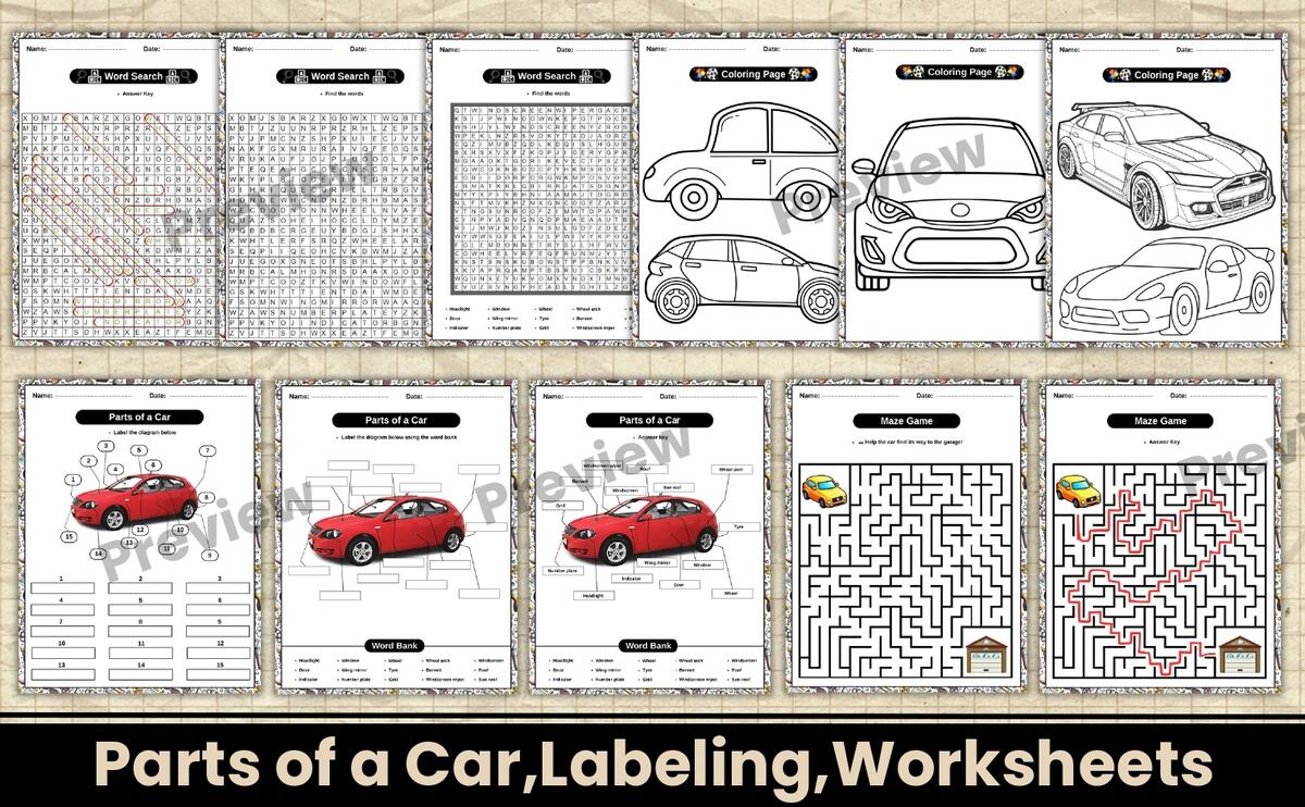 Label The Parts Of A Car Car Anatomy Transport Diagram Word Search Coloring Worksheets Maze Activity Teaching Resources