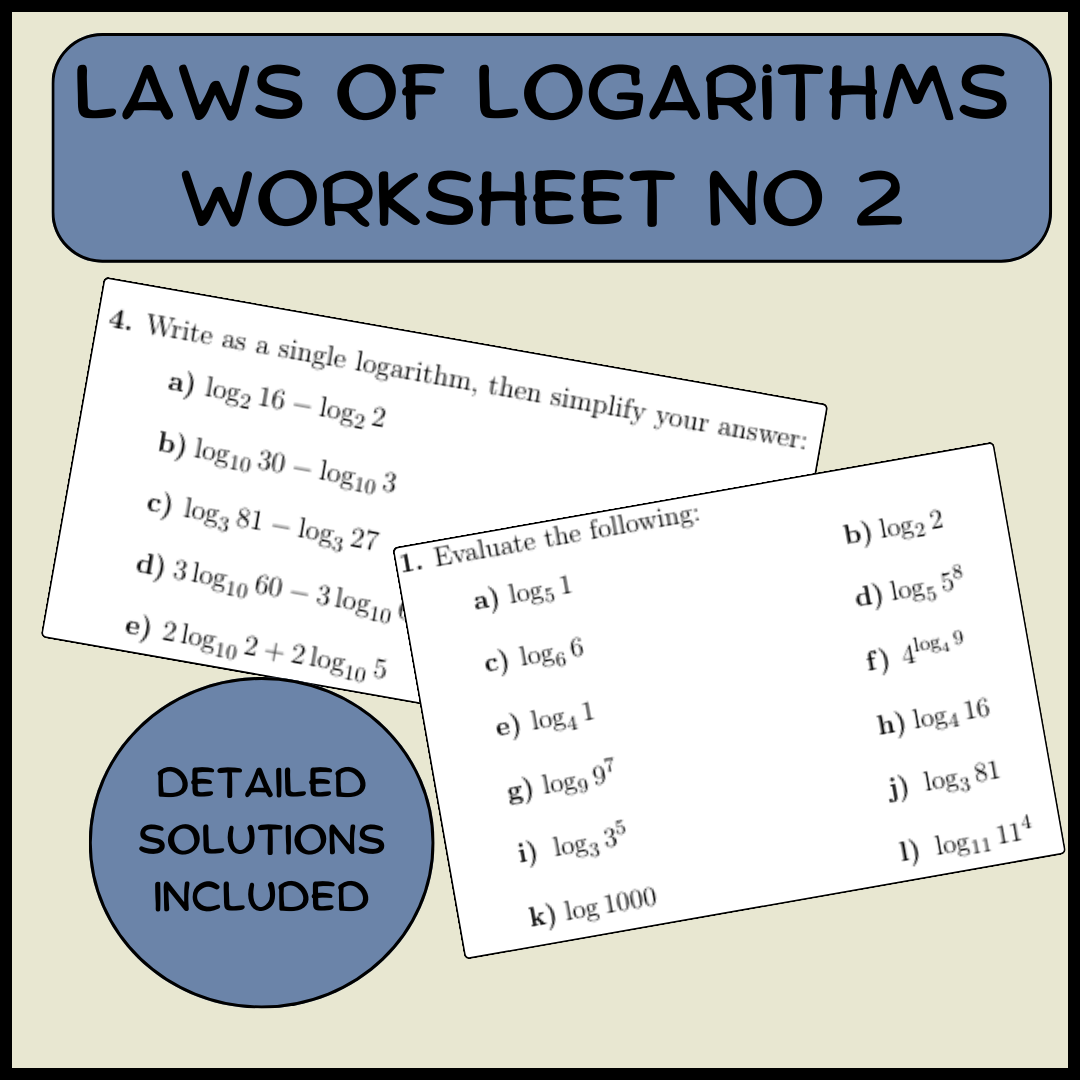 Laws Of Logarithms Worksheet No 2 With Solutions