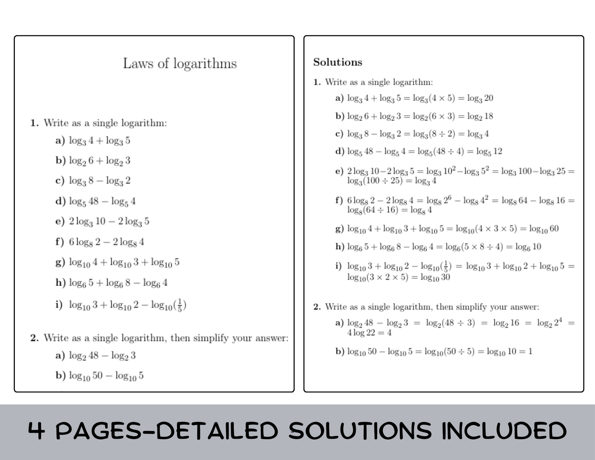 Laws Of Logarithms Worksheet No 2 With Solutions