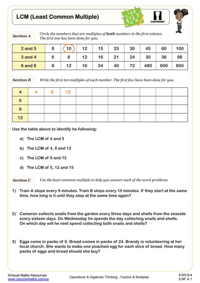 Least Common Multiple LCM Worksheet 6th Grade PDF Worksheets Cazoom Math Least Common Multiple LCM Worksheet 6th Grade PDF Worksheets Cazoom Math