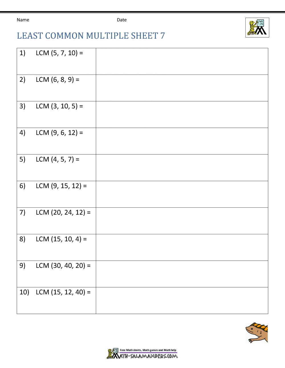 Least Common Multiple Worksheets Page Least Common Multiple LCM Worksheet 6th Grade PDF Worksheets Cazoom Math
