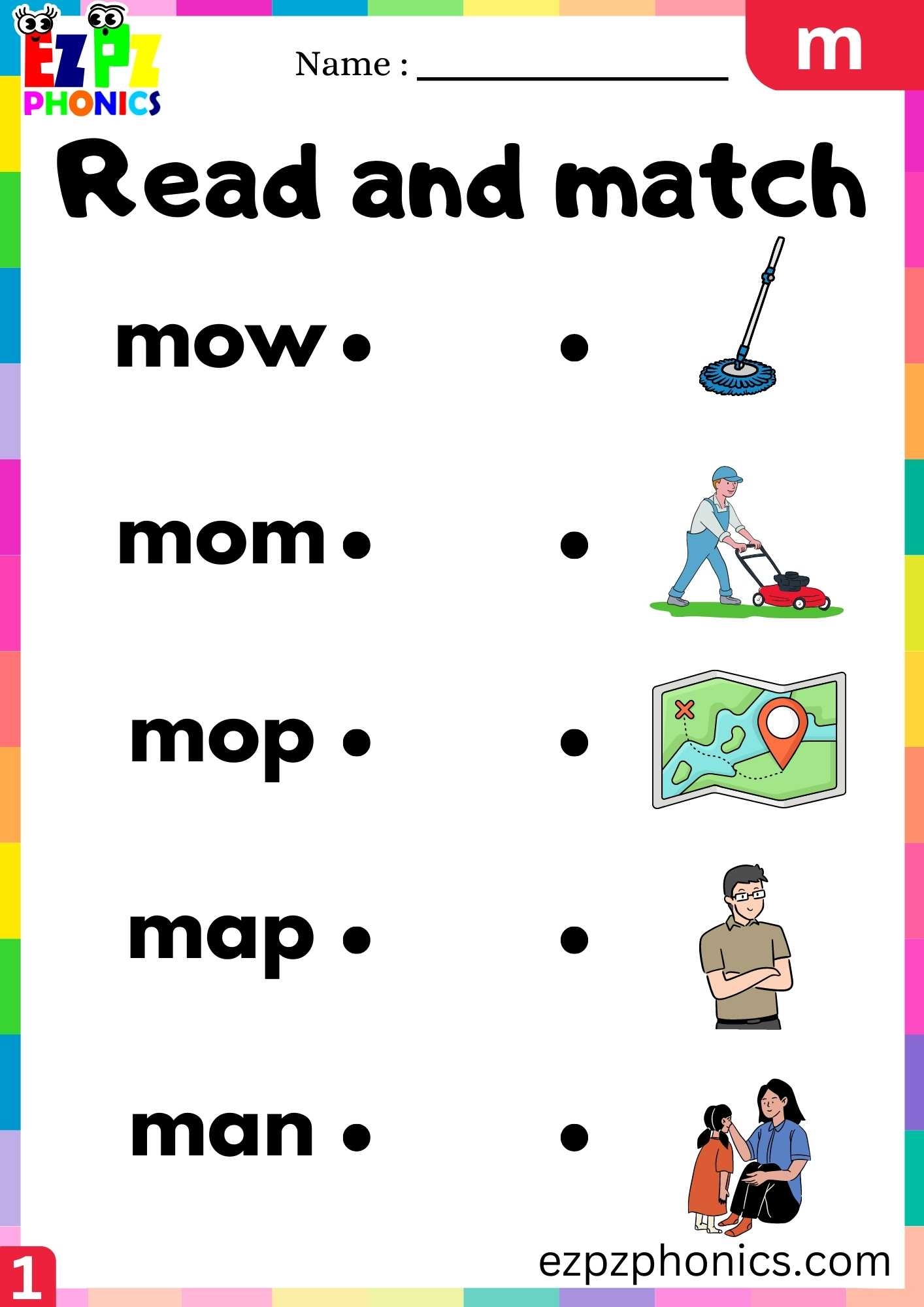 Letter M Read And Match Beginning Sounds Worksheet Ezpzphonics Letter M Read And Match Beginning Sounds Worksheet Ezpzphonics