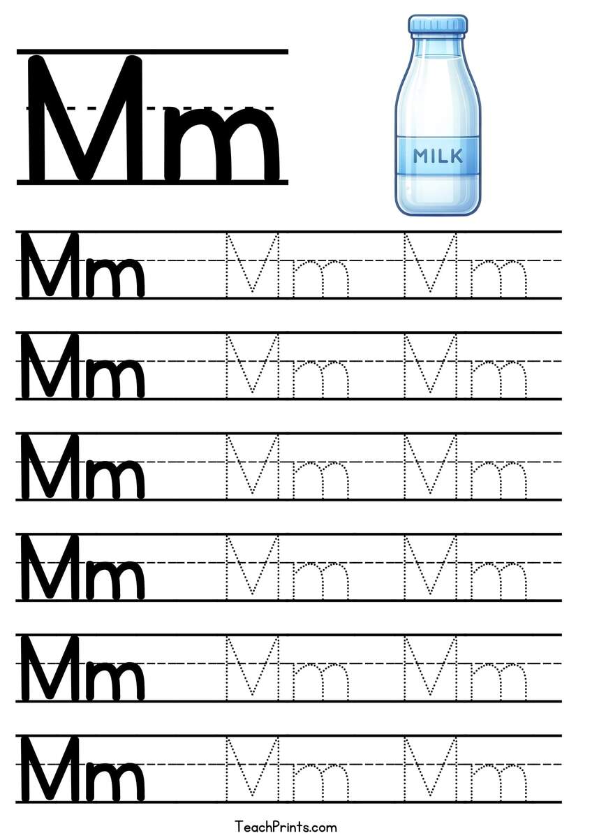 Letter M Tracing Worksheets For Toddlers And Preschool Children