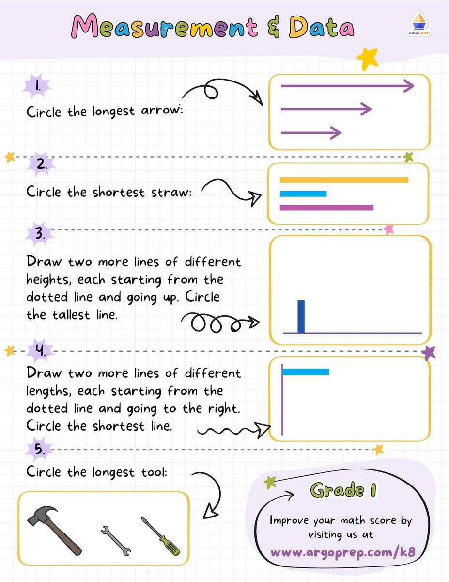 Longest Shortest Worksheets Grade 1 ArgoPrep