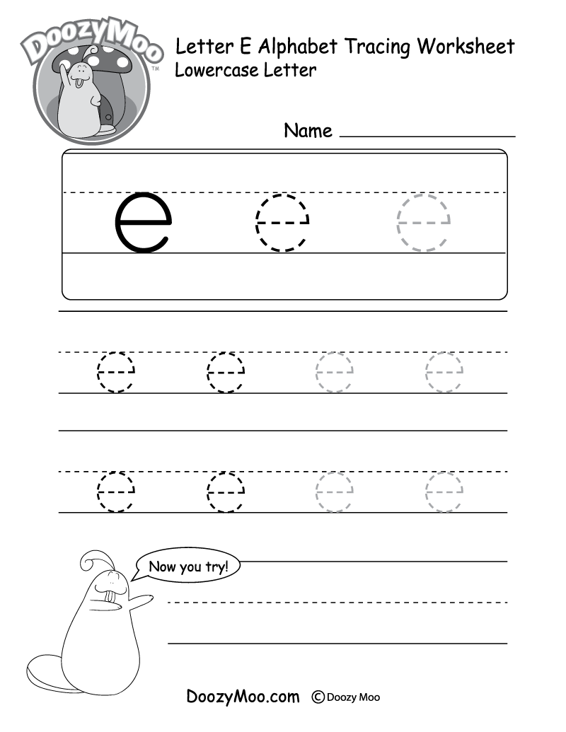 Lowercase Letter E Tracing Worksheet Doozy Moo