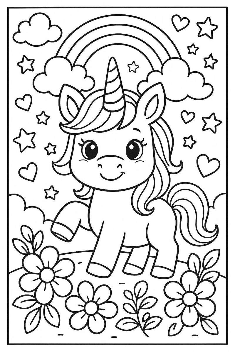 Magical Unicorn Coloring Page Rainbow Activity For Kids Instant Download Etsy