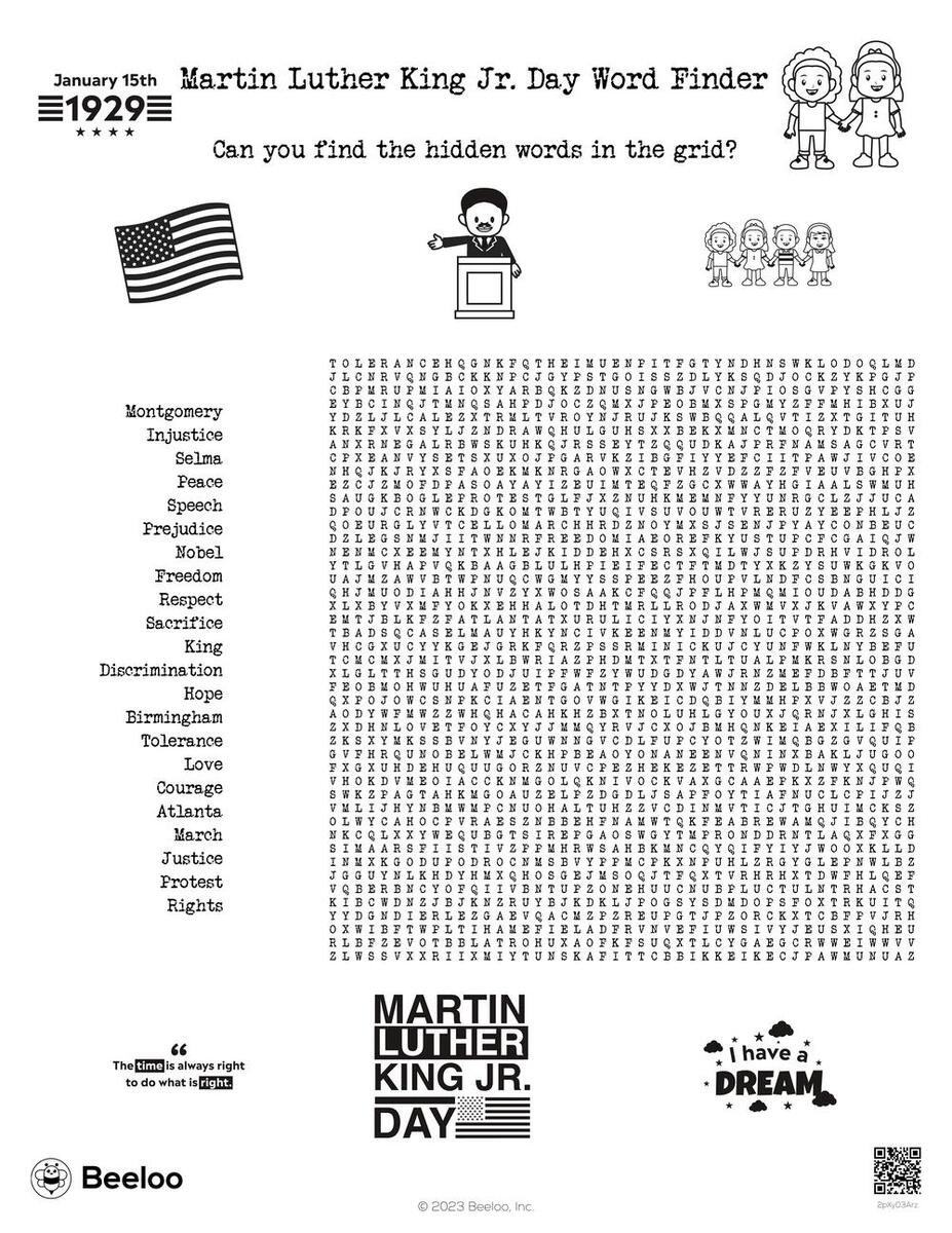Martin Luther King Jr Day Themed Word Searches Beeloo Printable Crafts And Activities For Kids