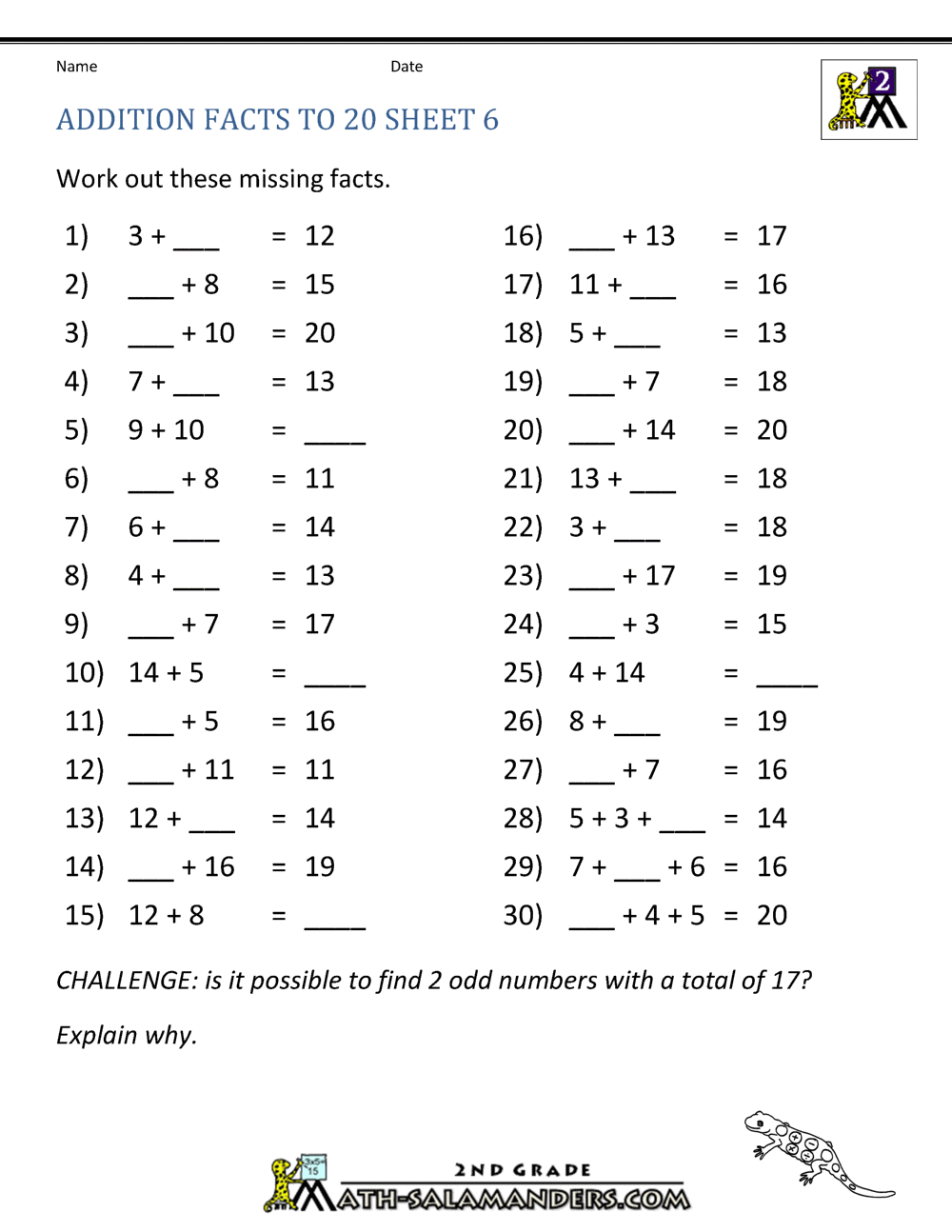 Math Addition Facts To 20 Addition Within 20 Games And Worksheets