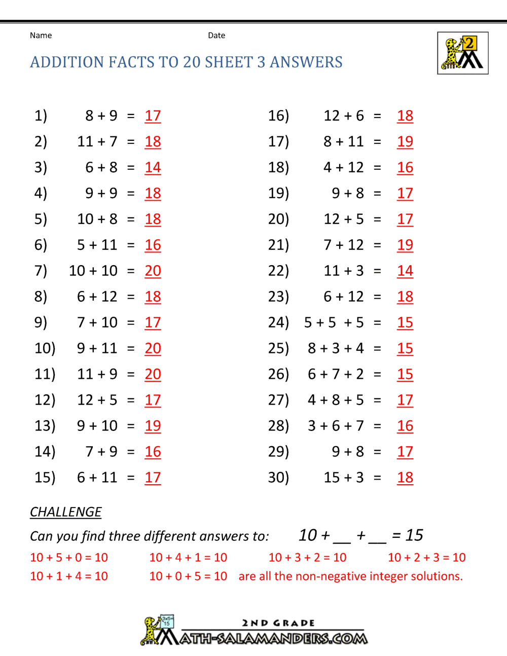 Math Addition Facts To 20 Mental Math Grade 1 Day 27 140