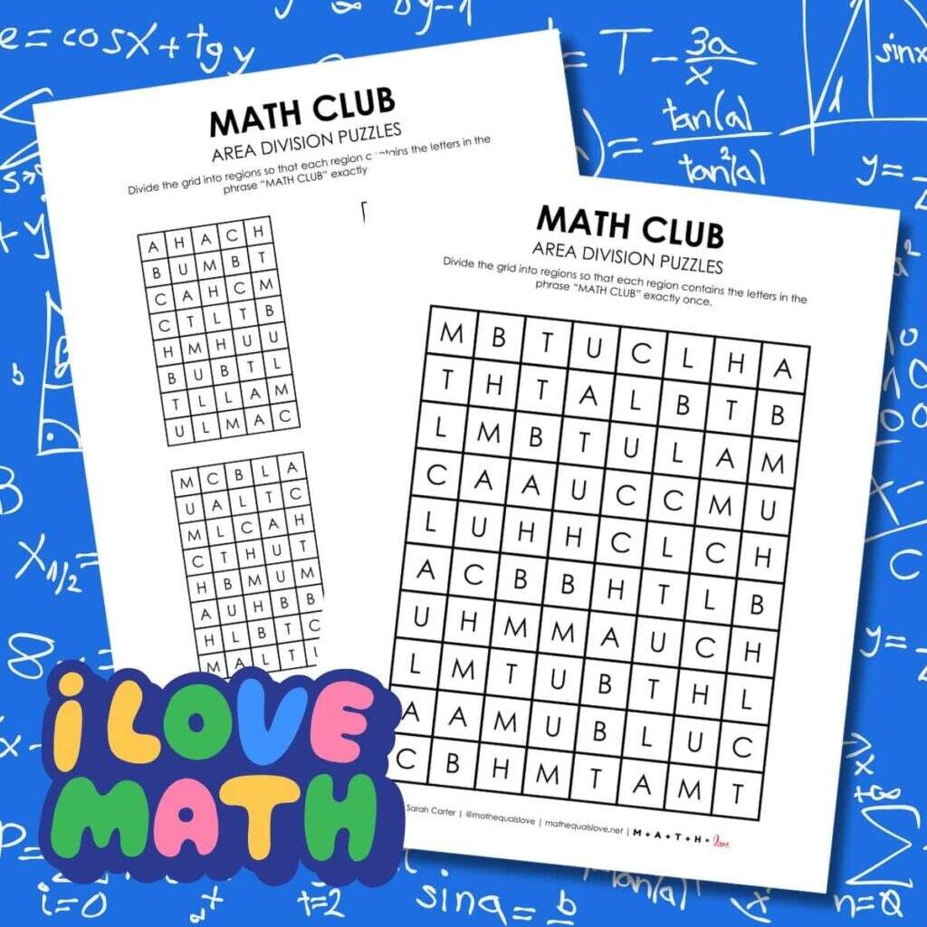 Math Club Area Division Logic Puzzles Math Love Valentine S Day Math Love