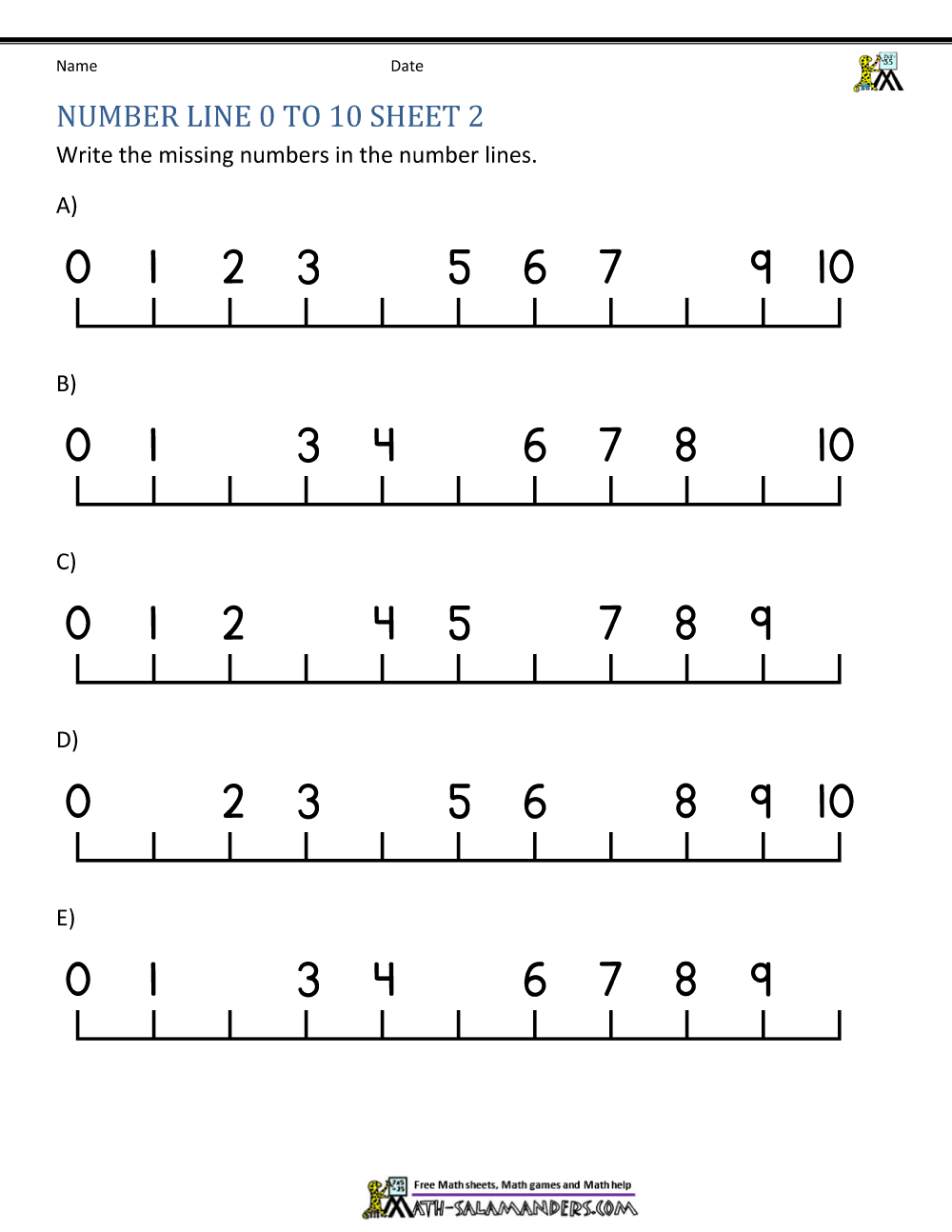 Math Salamanders Kindergarten Number Worksheets