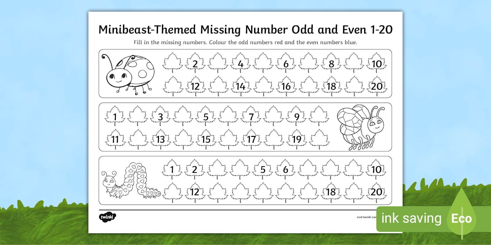 Minibeast Themed Missing Number Odd And Even 1 20 Activity
