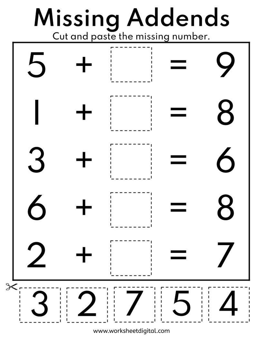 Missing Addends 1 20 Worksheet Math Practice Digital Download Etsy
