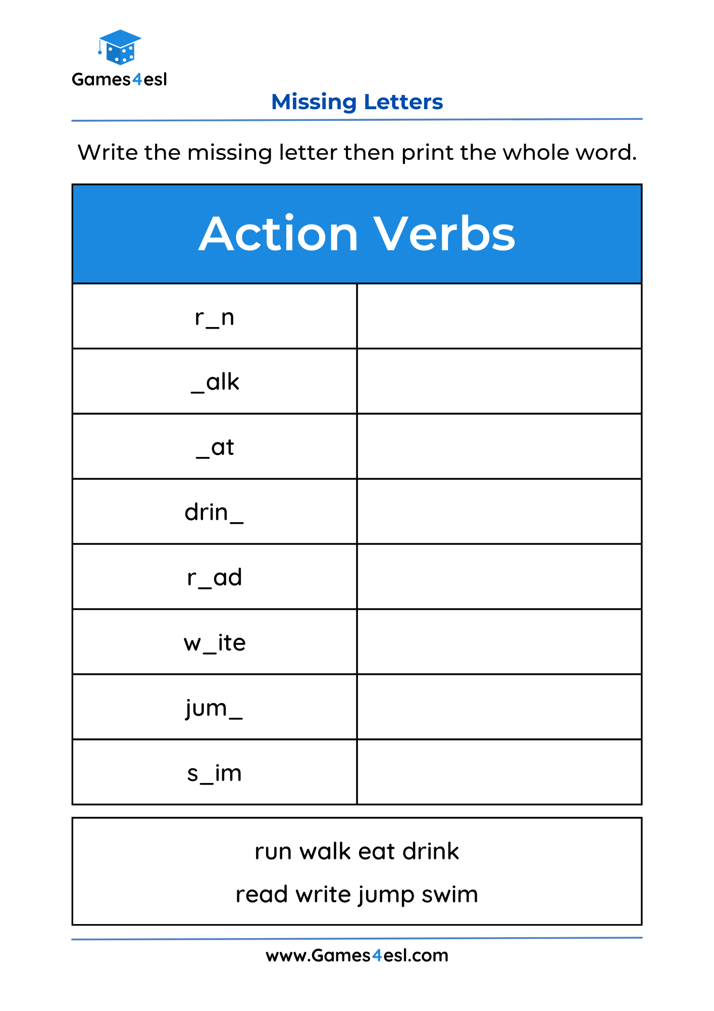Missing Letter Worksheets Games4esl Missing Letter Worksheets Free Printables Doozy Moo
