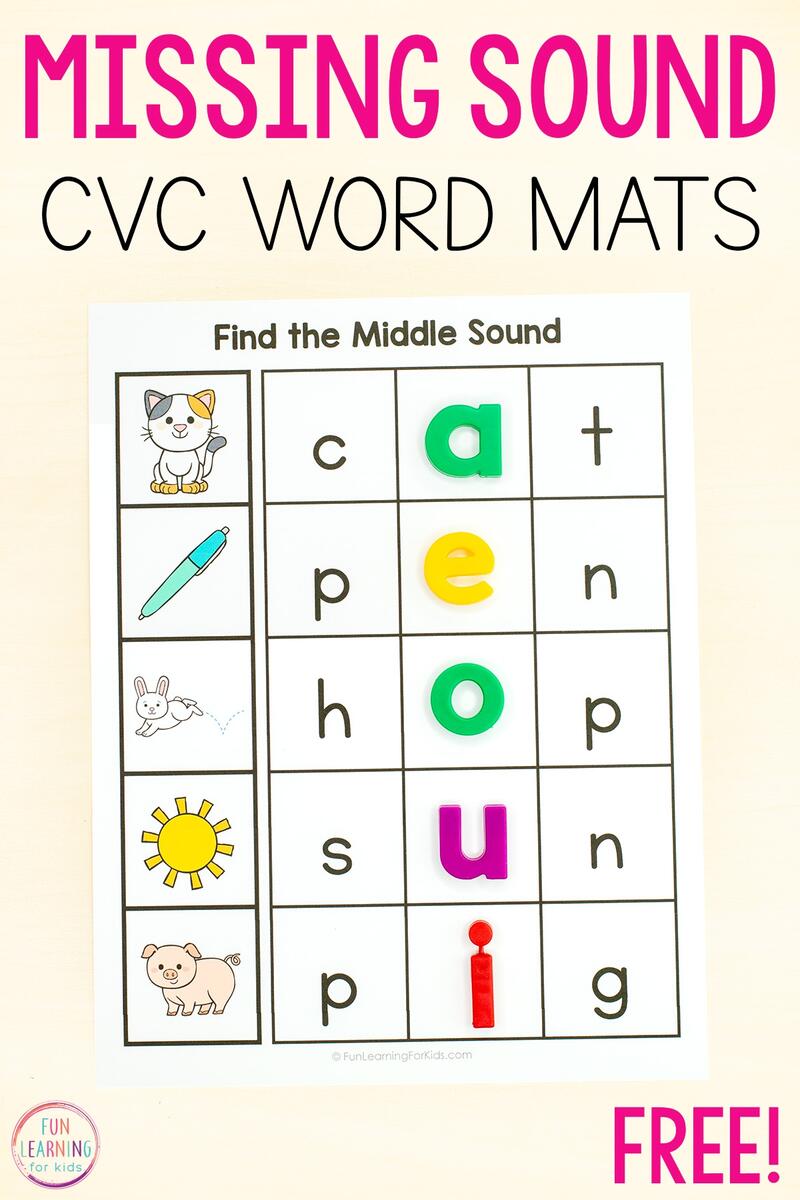 Missing Middle Sound CVC Word Mats Free Printable Missing Middle Sound CVC Word Mats Free Printable