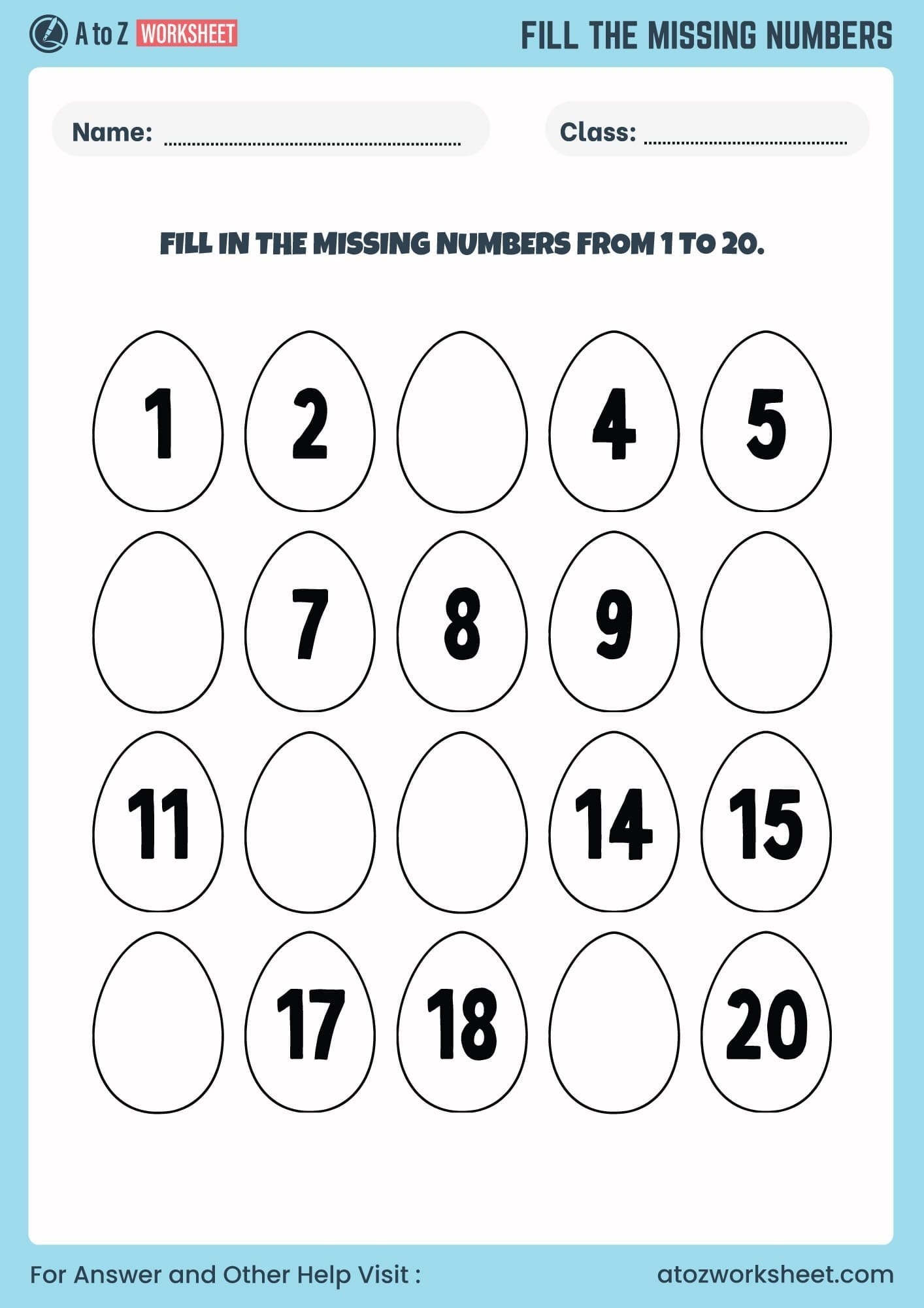 Missing Numbers Worksheet 1 To 50 Free PDF A To Z Worksheet