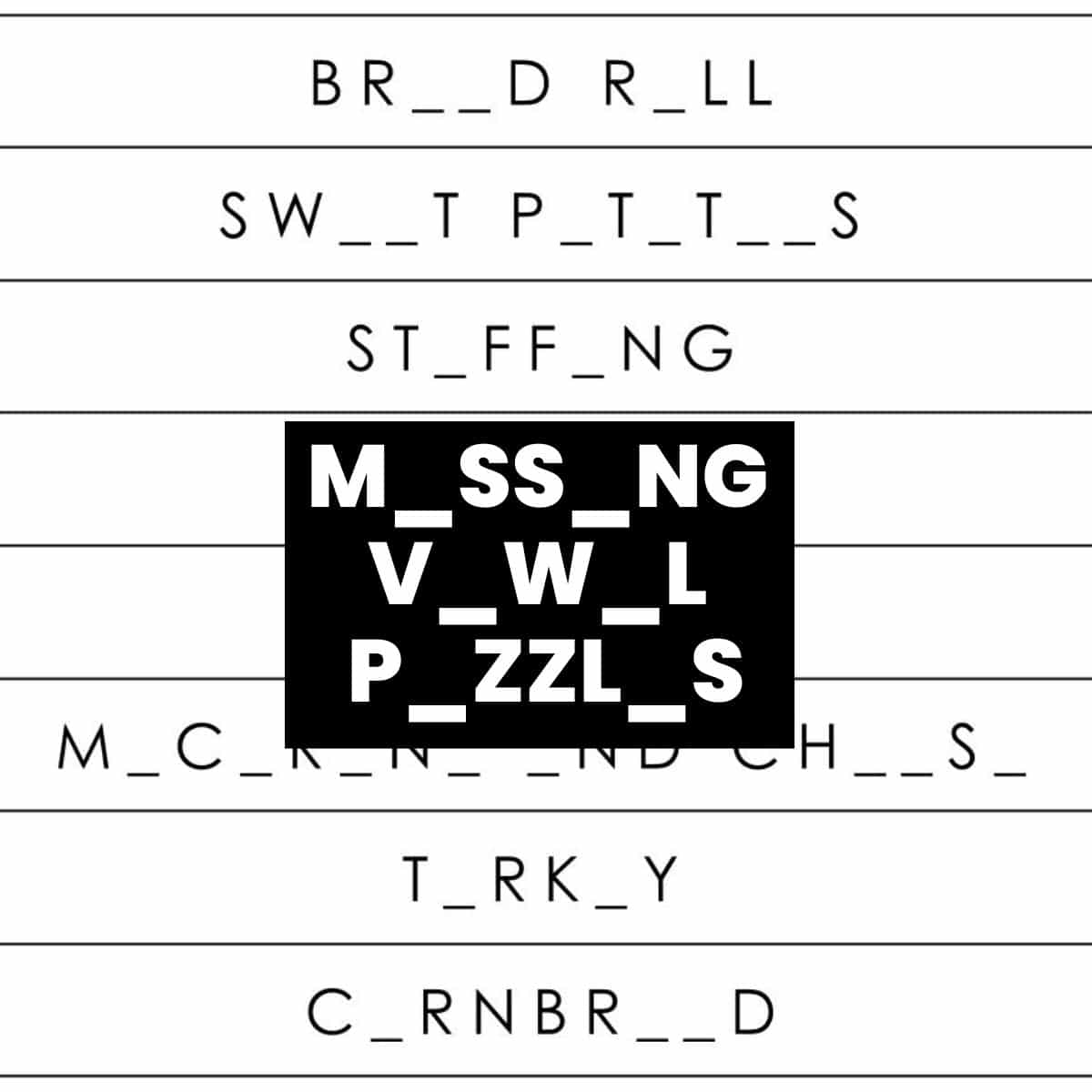 Missing Vowel Puzzle Collection Math Love