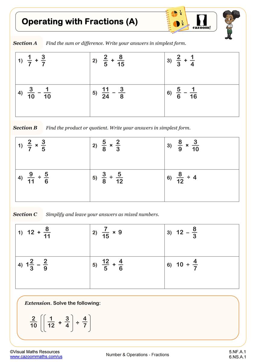 Mixed Operations With Fractions Worksheet Fun And Engaging 6th Grade PDF Worksheets Cazoom Math Mixed Operations With Fractions Worksheet Fun And Engaging 6th Grade PDF Worksheets Cazoom Math