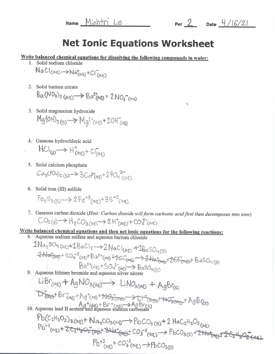 Molecular And Ionic Equations Worksheet Worksheets Library Worksheets Library