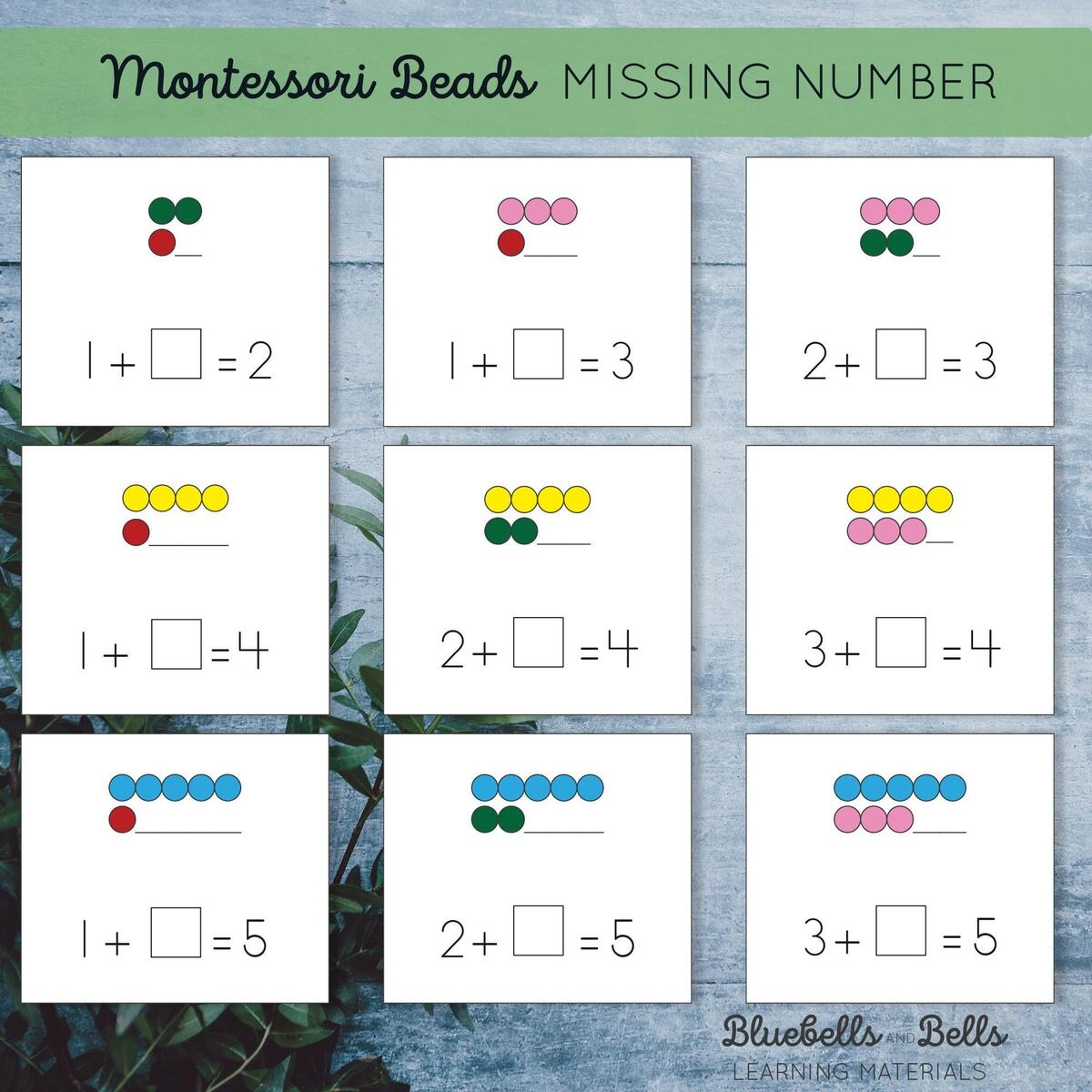 Montessori Beads Addition Printable Kindergarten Number Bonds Activity Missing Addends Equation Worksheets 1st Grade Etsy