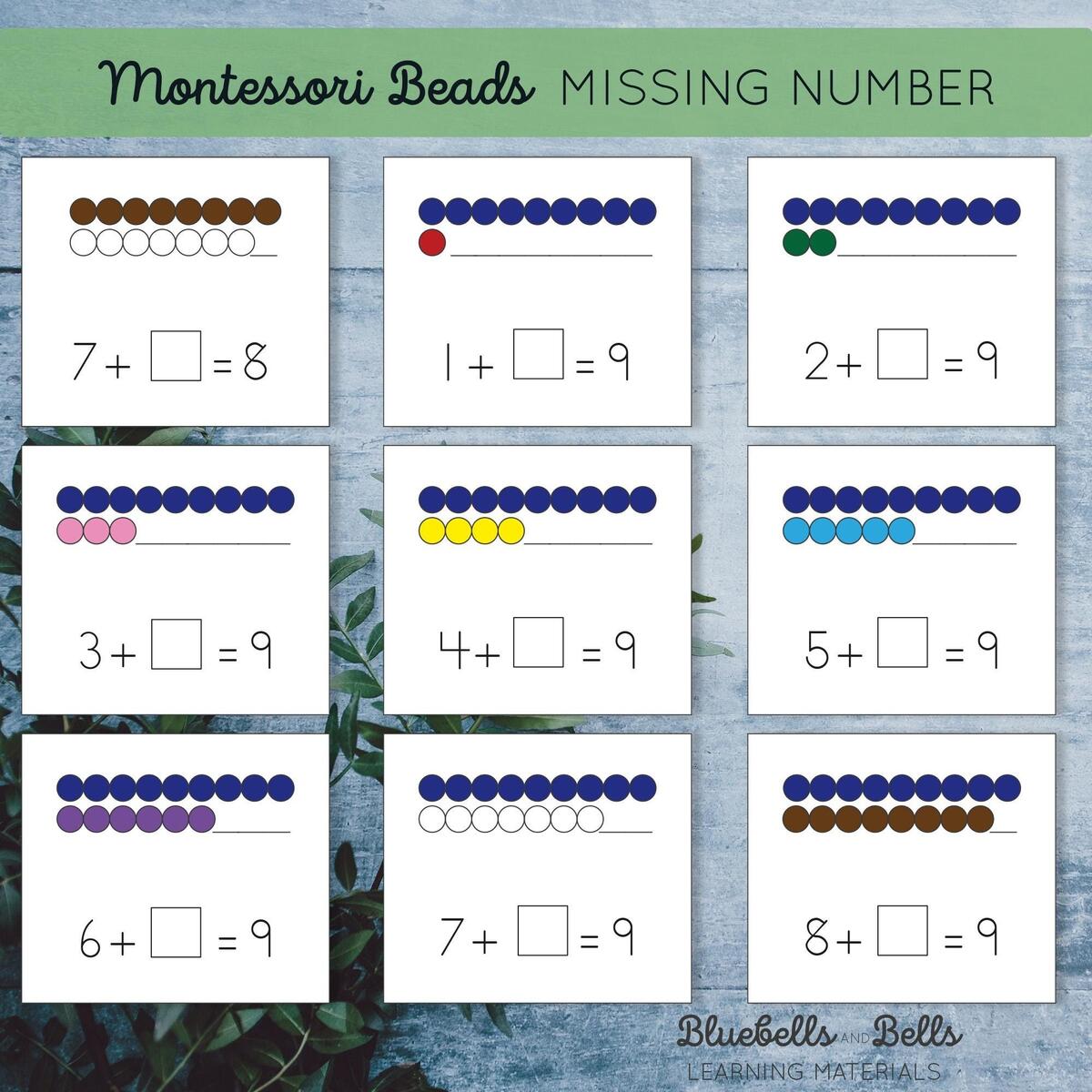 Montessori Beads Addition Printable Kindergarten Number Bonds Activity Missing Addends Equation Worksheets 1st Grade Etsy