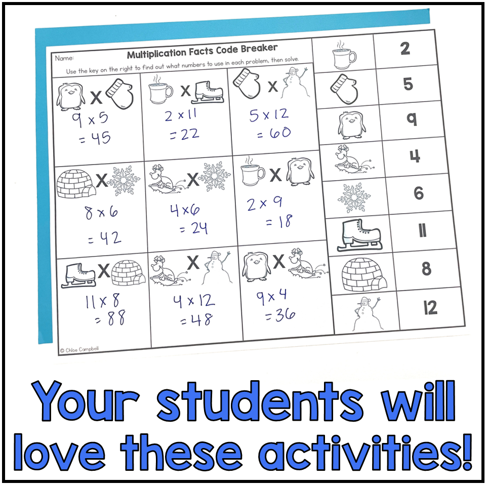 Multiplication Facts Practice Winter Math Worksheets Winter Fact Fluency Chloe Campbell Education Christmas Math 5th Grade Worksheets