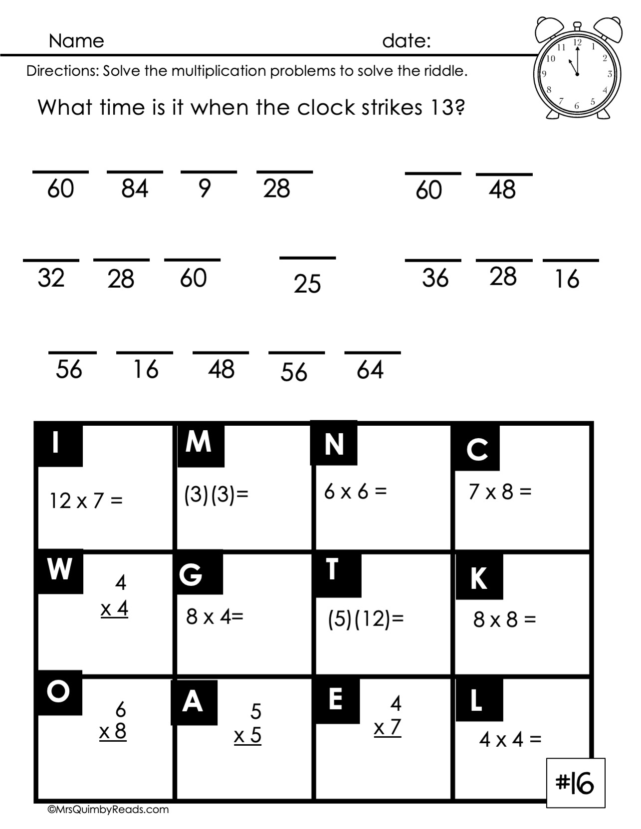Multiplication Practice Math Riddles 3rd Grade Classful