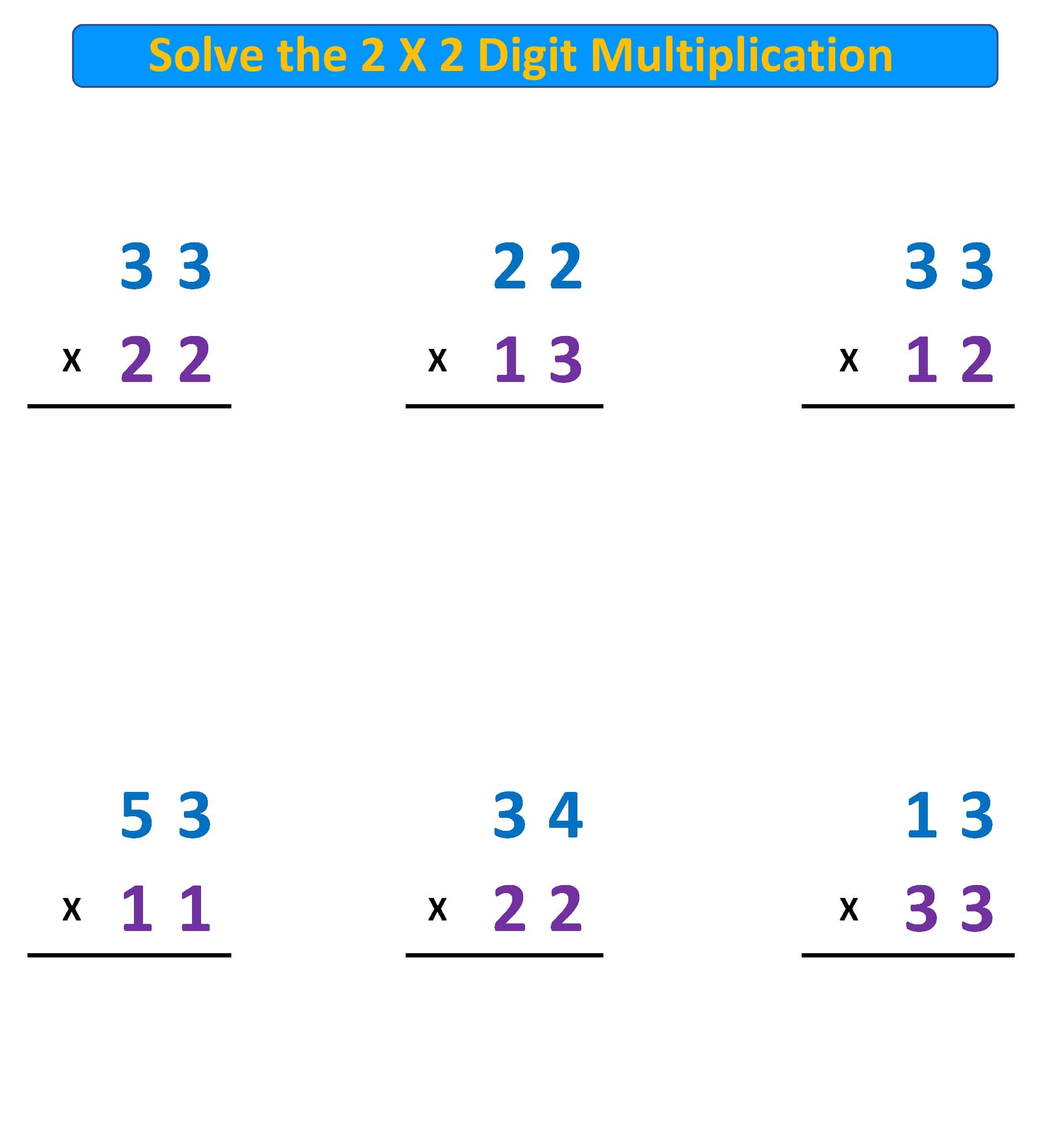 Multiplication Problems 2 X 2 Digit No Regrouping Mr R S World Of Math Free 2 Digit By 2 Digit Multiplication Worksheets Teach Prints